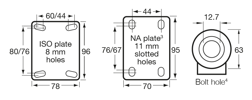 High/Low Temperature Castors: M Series castor mount drawing